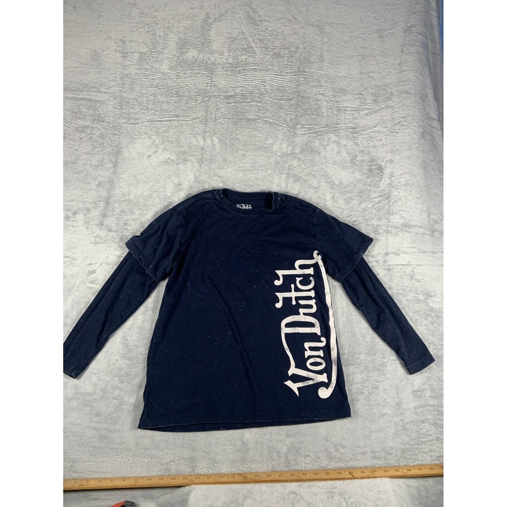 Von Dutch T-Shirt Boys 14/16 Navy Blue Long Sleeve Layered Graphic Cotton
